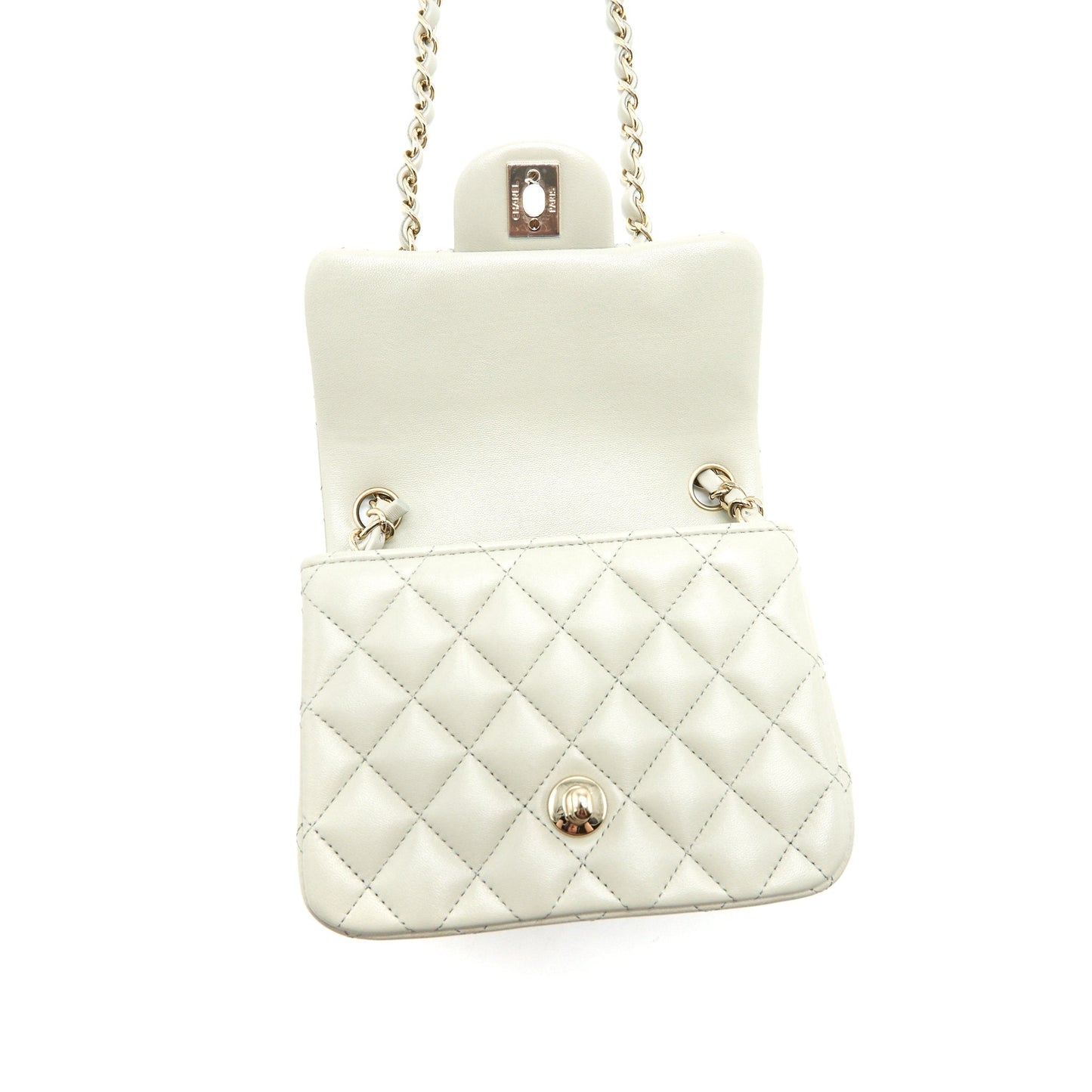 Chanel 22C Mini Square Flap Bag Lambskin Light Grey LGHW