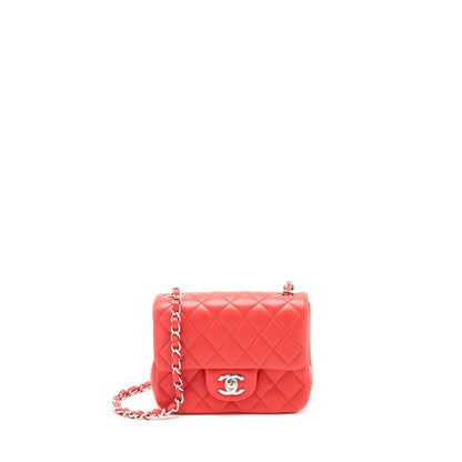 Chanel Mini Square Flap Bag Lambskin Orange Red SHW