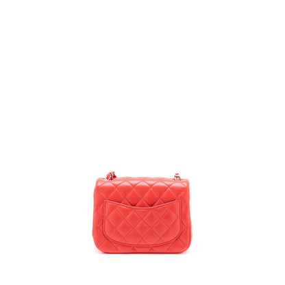 Chanel Mini Square Flap Bag Lambskin Orange Red SHW