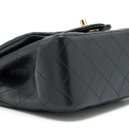 Chanel Mini Square Flap Bag Lambskin Black LGHW (Microchip)