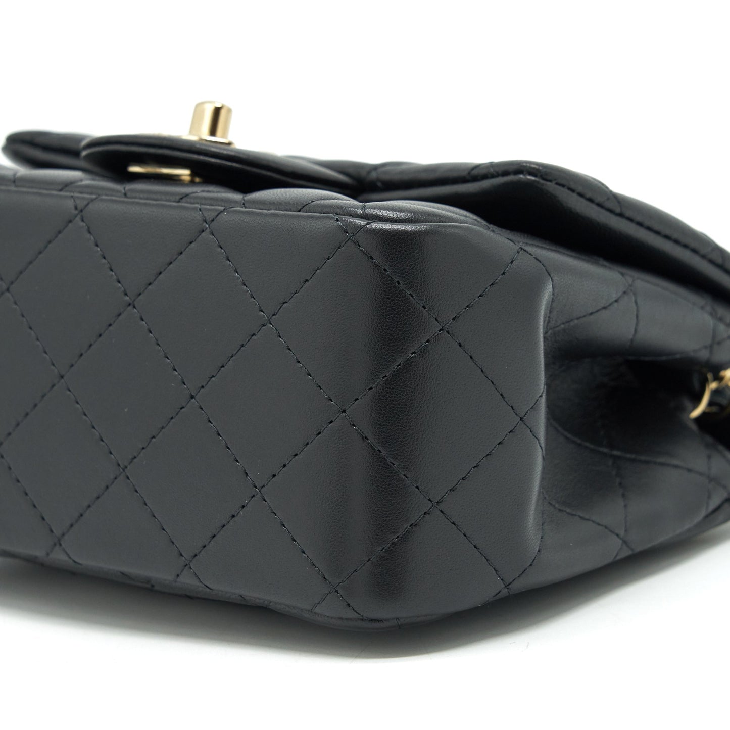 Chanel Mini Square Flap Bag Lambskin Black LGHW (Microchip)