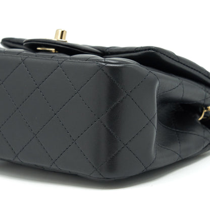 Chanel Mini Square Flap Bag Lambskin Black LGHW (Microchip)