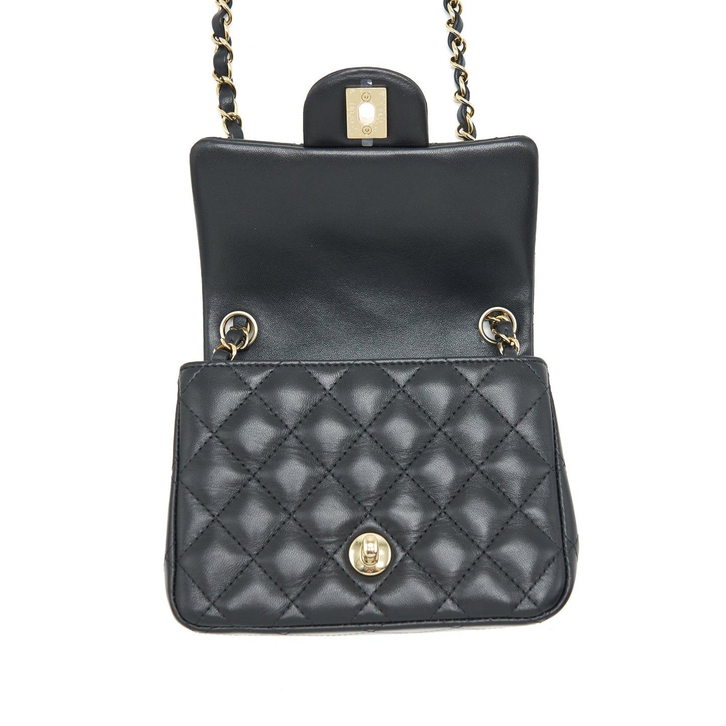 Chanel Mini Square Flap Bag Lambskin Black LGHW (Microchip)