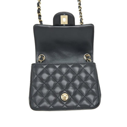 Chanel Mini Square Flap Bag Lambskin Black LGHW (Microchip)