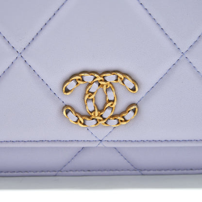 Chanel 19 Wallet On Chain Lambskin Light Purple GHW (Microchip)