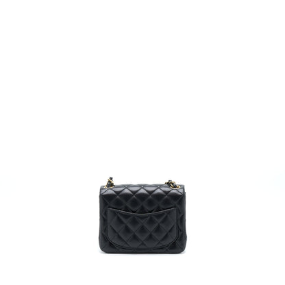 Chanel Mini Square Flap Bag Lambskin Black LGHW (Microchip)