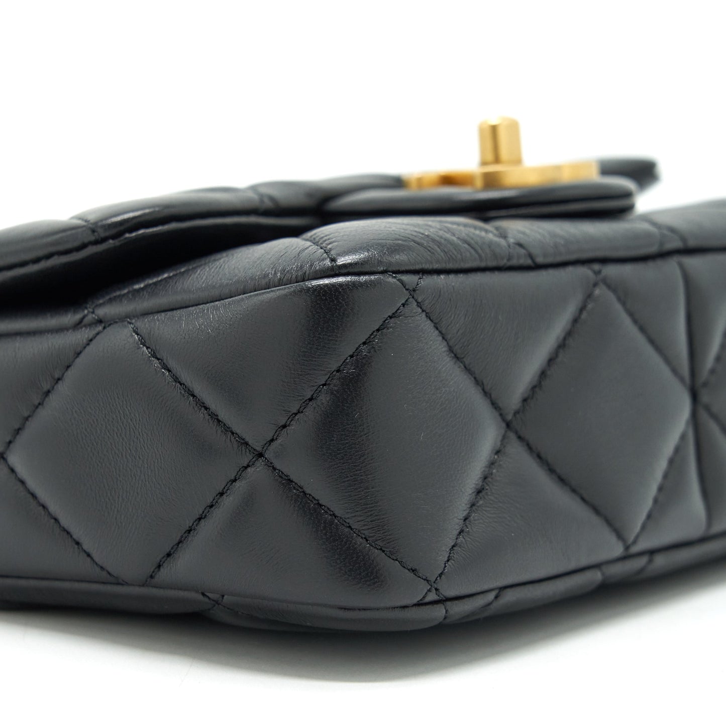 Chanel 22P Mini Square Flap Bag Lambskin Black Gold/Black Hardware (Microchip)