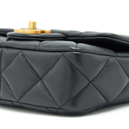 Chanel 22P Mini Square Flap Bag Lambskin Black Gold/Black Hardware (Microchip)
