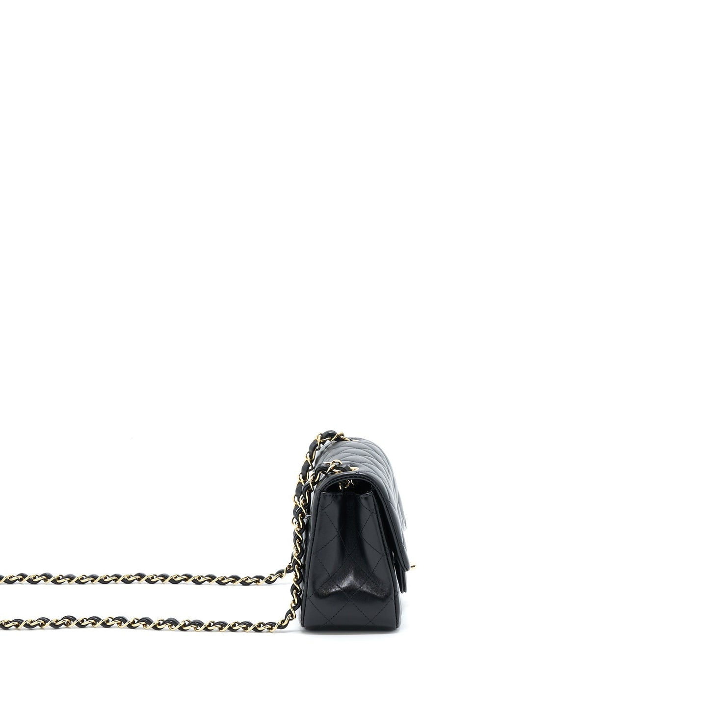 Chanel Mini Square Flap Bag Lambskin Black LGHW (Microchip)