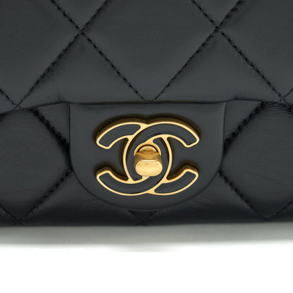 Chanel 22P Mini Square Flap Bag Lambskin Black Gold/Black Hardware (Microchip)