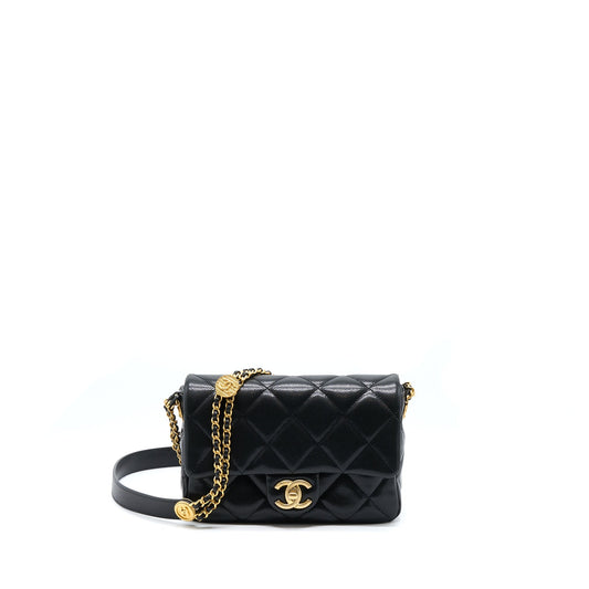 Chanel 22A Small Flap Bag Caviar Black Brushed Gold Hardware(Microchip)
