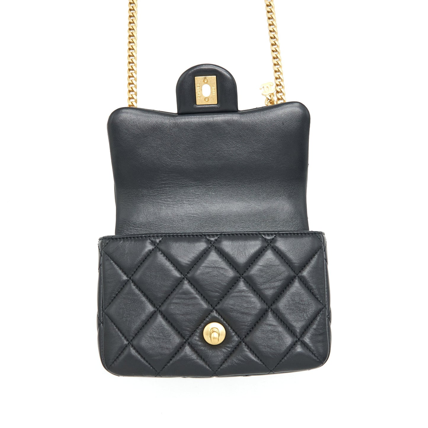 Chanel 22P Mini Square Flap Bag Lambskin Black Gold/Black Hardware (Microchip)