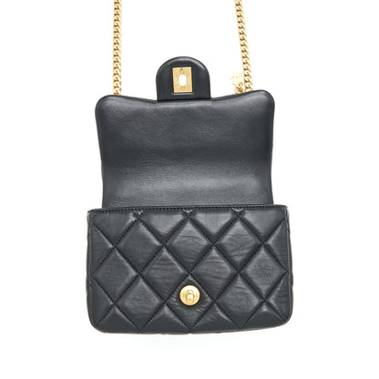 Chanel 22P Mini Square Flap Bag Lambskin Black Gold/Black Hardware (Microchip)