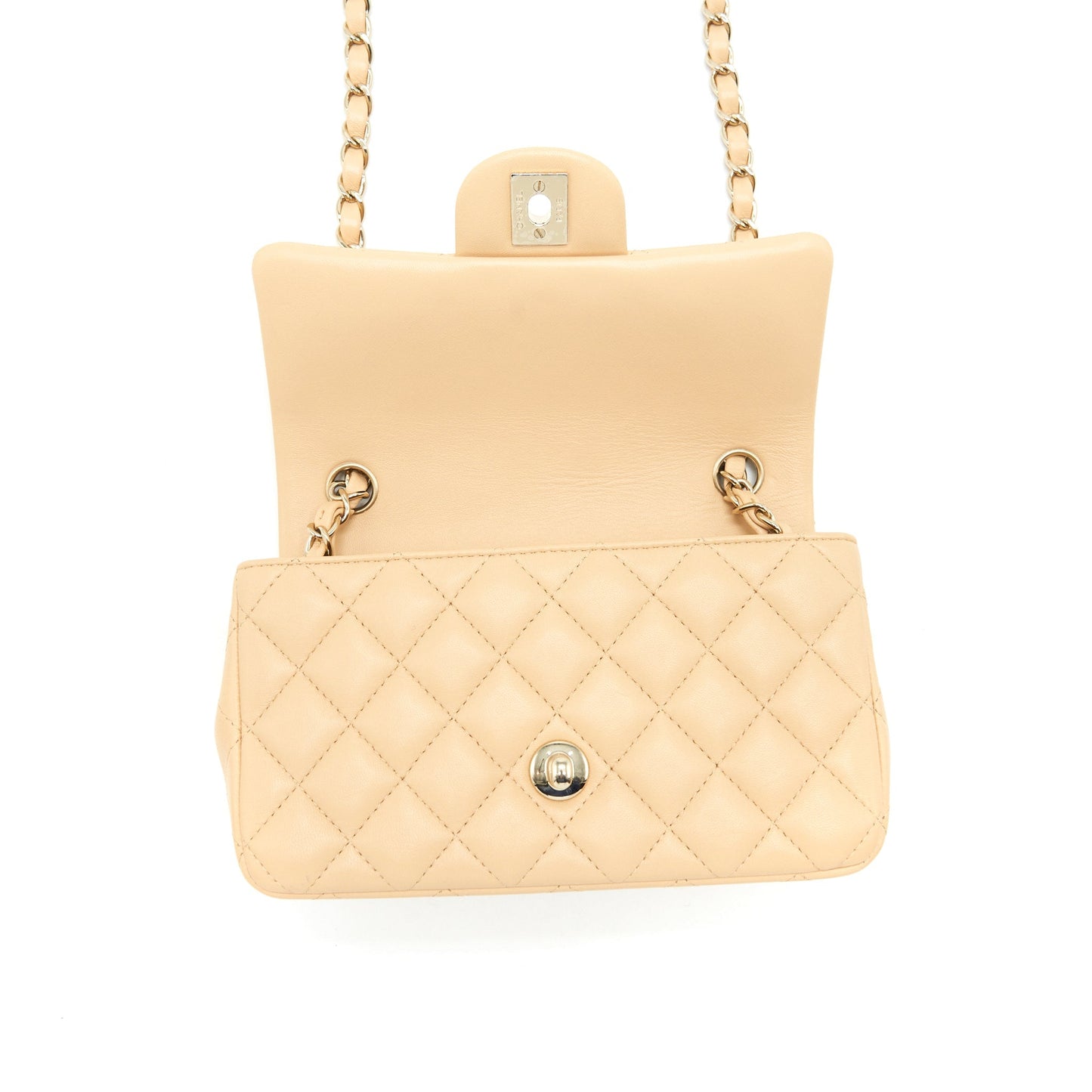 Chanel Mini Rectangular Lambskin Beige LGHW(Microchip)