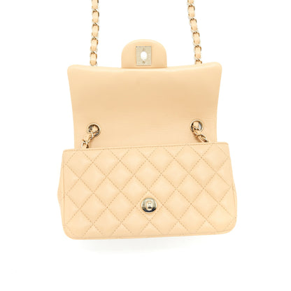 Chanel Mini Rectangular Lambskin Beige LGHW(Microchip)