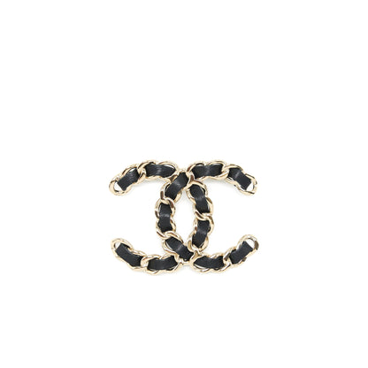 Chanel CC With Leather Chain Brooch Black LGHW