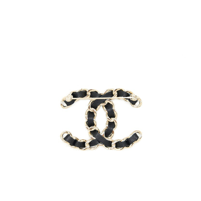 Chanel CC With Leather Chain Brooch Black LGHW