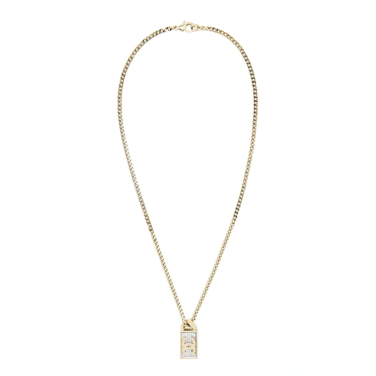 Chanel Square CC Logo Crystal Pendant Light Gold Tone