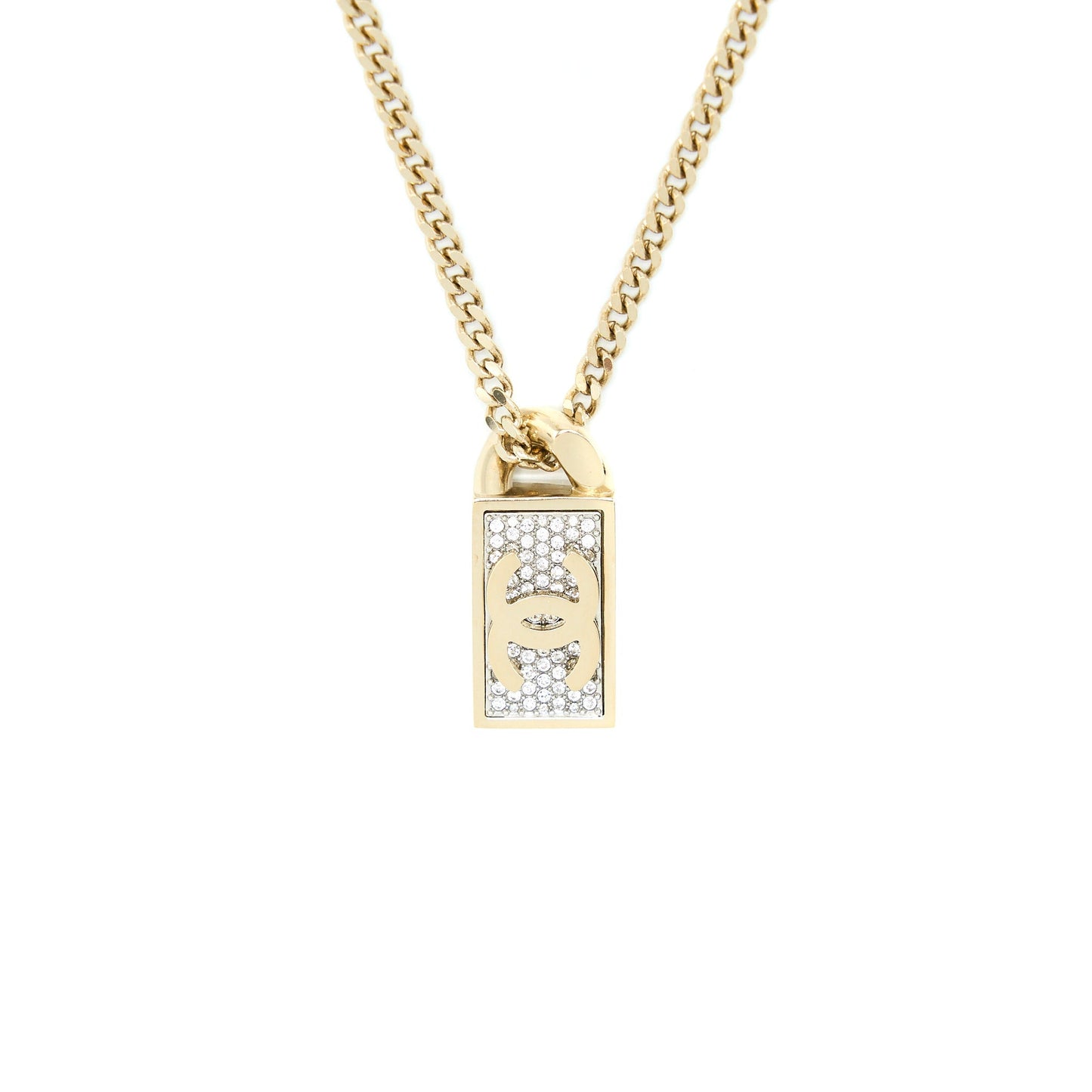 Chanel Square CC Logo Crystal Pendant Light Gold Tone