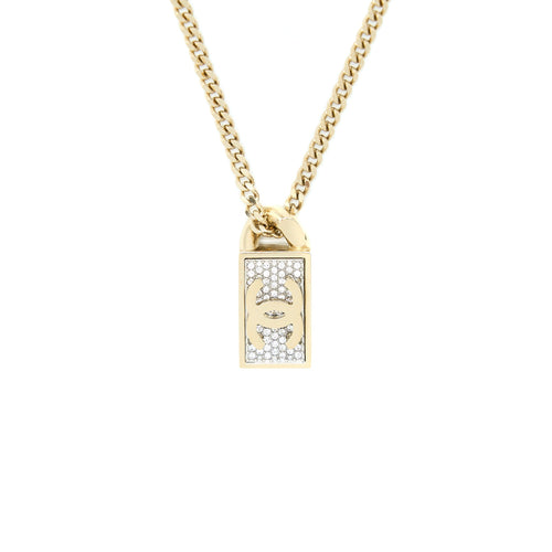 Chanel Square CC Logo Crystal Pendant Light Gold Tone