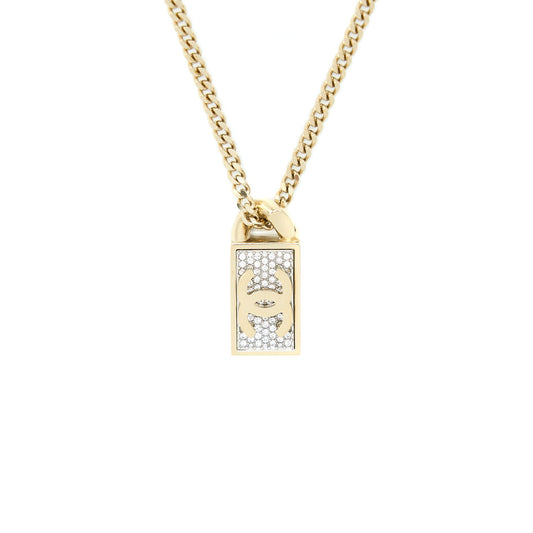 Chanel Square CC Logo Crystal Pendant Light Gold Tone