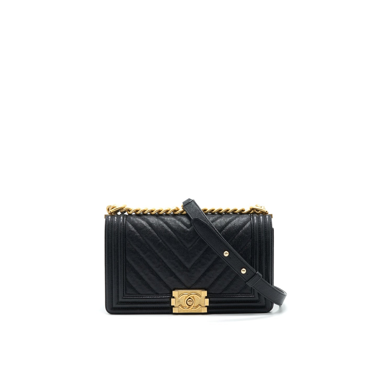 Chanel Chevron medium Boy Chanel Handbag Caviar Black GHW