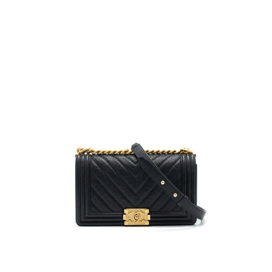 Chanel Chevron medium Boy Chanel Handbag Caviar Black GHW
