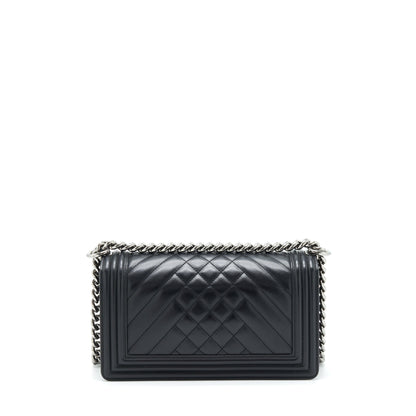 Chanel Medium Boy Bag Quilted And Chevron Calfskin Black SHW