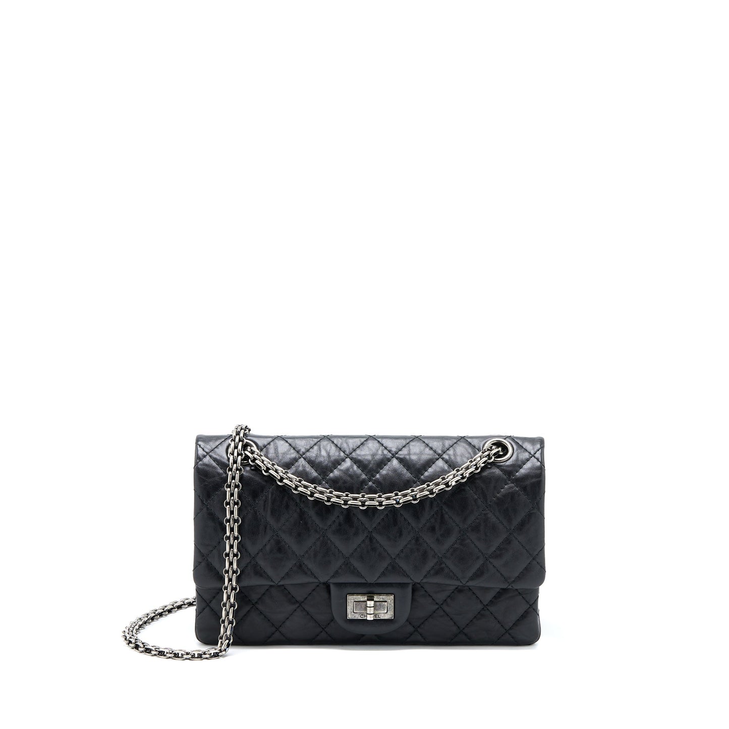 Chanel Small 2.55 255 Double Flap Bag Calfskin Black Ruthenium SHW