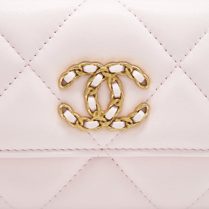 Chanel 19 Flap Cardholder Lambskin Light Pink GHW