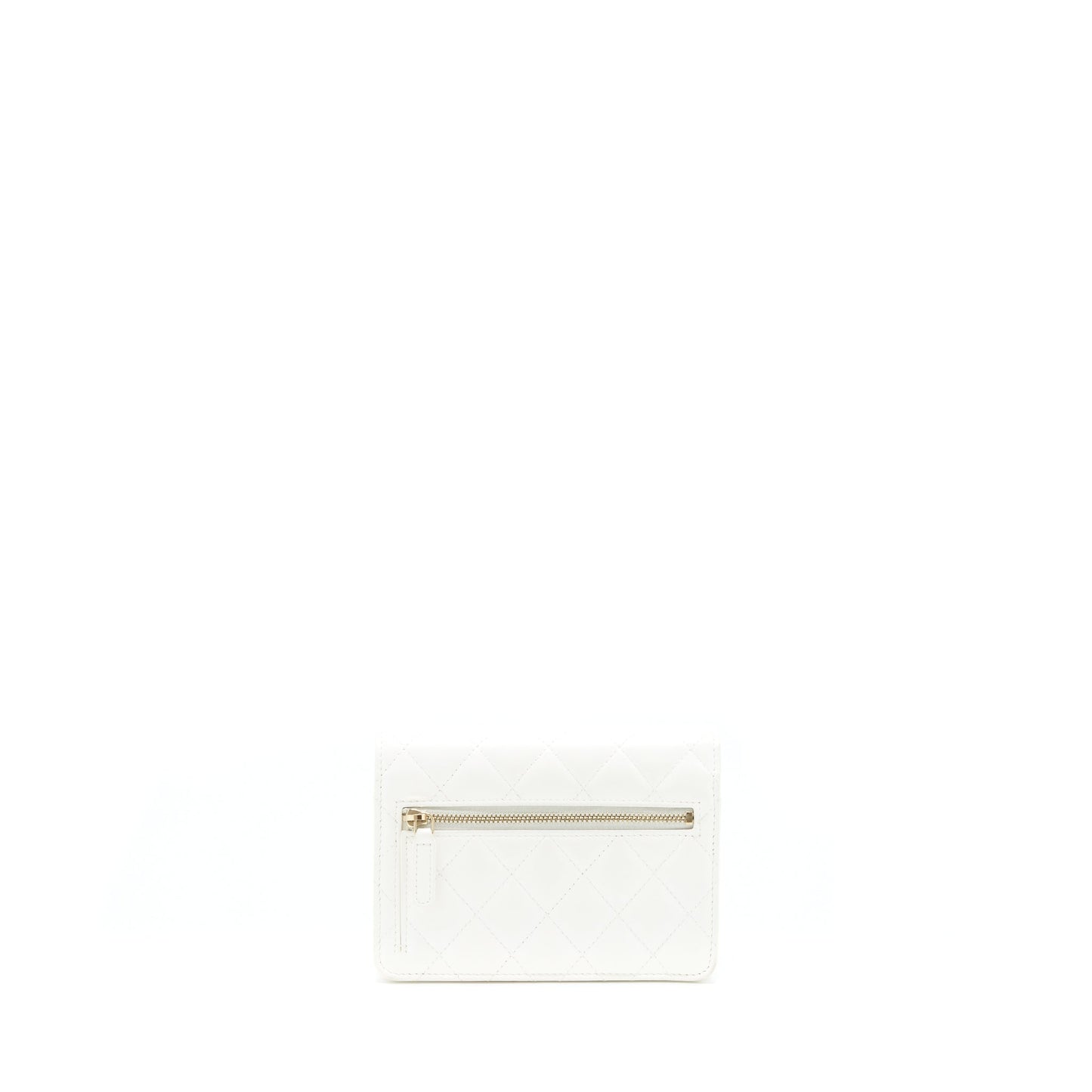 Chanel Small Wallet On Chain With Ribbon Chain Lambskin White GHW