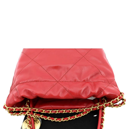 CHANEL 22 Mini Chain Shiny Calfskin Leather Shoulder Bag Red