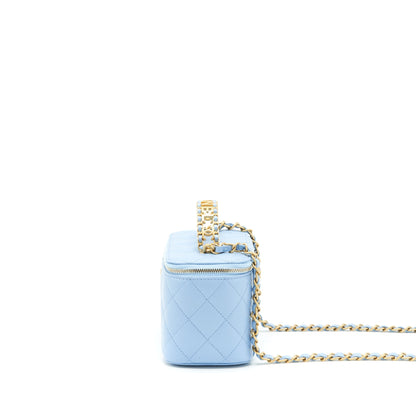 Chanel 22S Long Vanity Case With Letter Handle Caviar Light Blue GHW