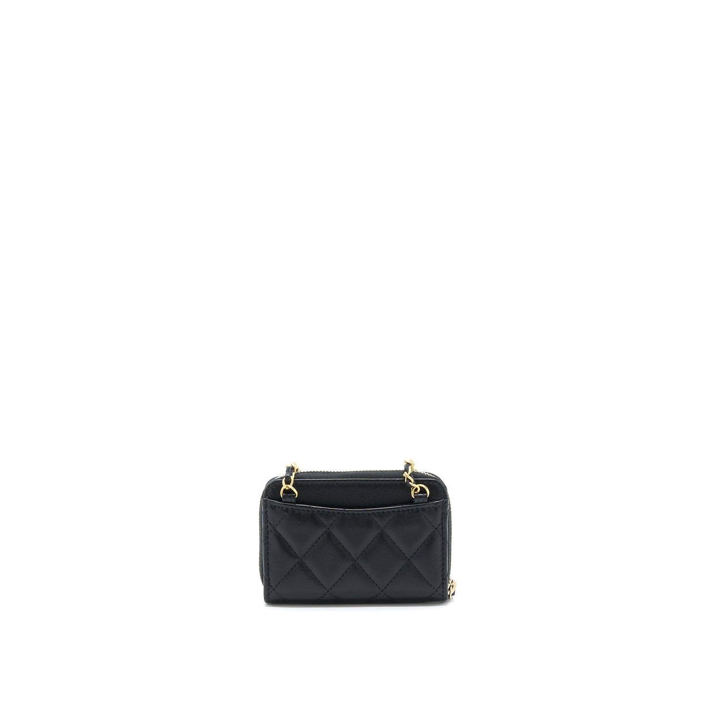 Chanel 22C Pearl Crush Card holder With Chain Lambskin Black GHW