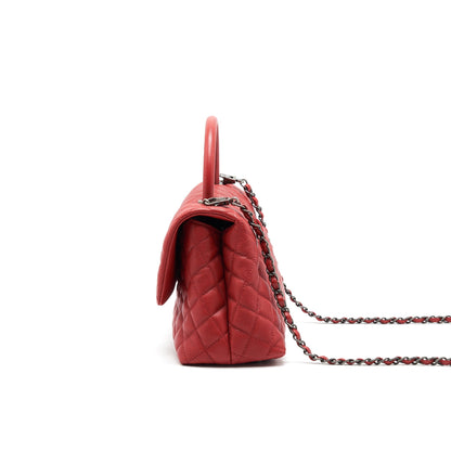 CHANEL COCO HANDLE SMALL FLAP BAG RED CALFSKIN RSHW