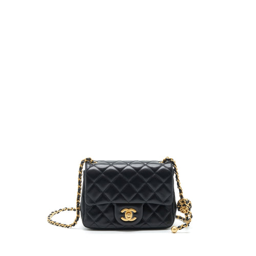 Chanel 22S Pearl Crush Mini Square Flap Bag Lambskin Black GHW (Microchip)
