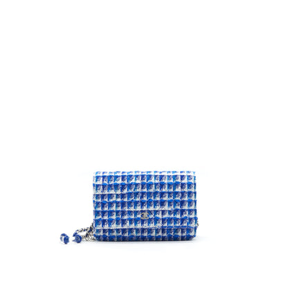 CHANEL Tweed Quilted Wallet On Chain WOC blue