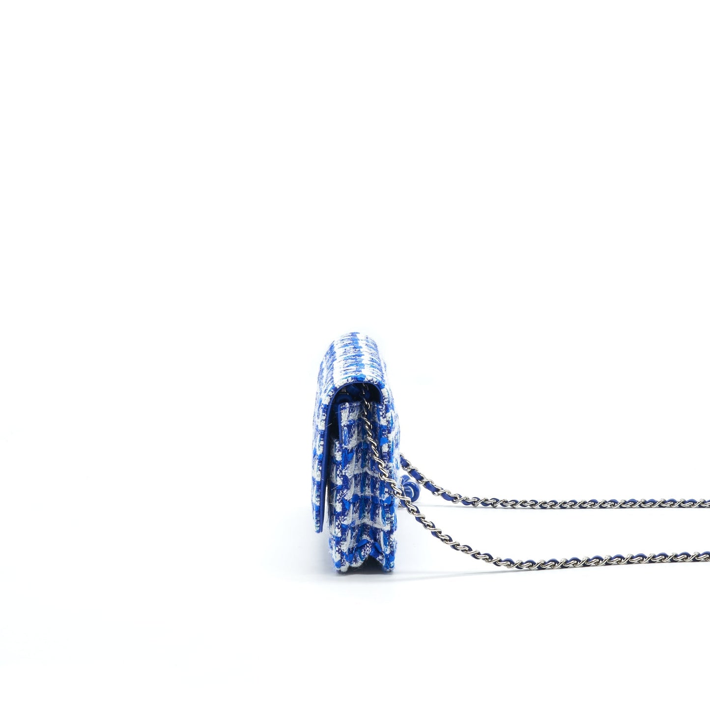 CHANEL Tweed Quilted Wallet On Chain WOC blue