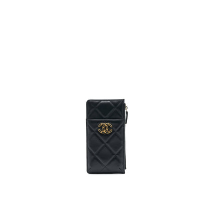 CHANEL 19 Phone and Card Holder Lambskin Quilted Black