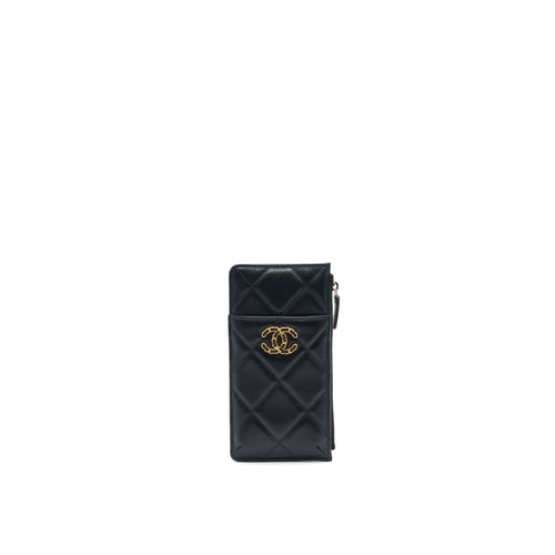 CHANEL 19 Phone and Card Holder Lambskin Quilted Black