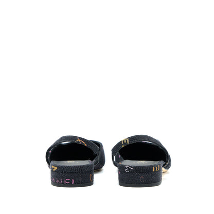 Chanel Size 36.5C Sling Back Flap Shoes Denim/ Leather Black