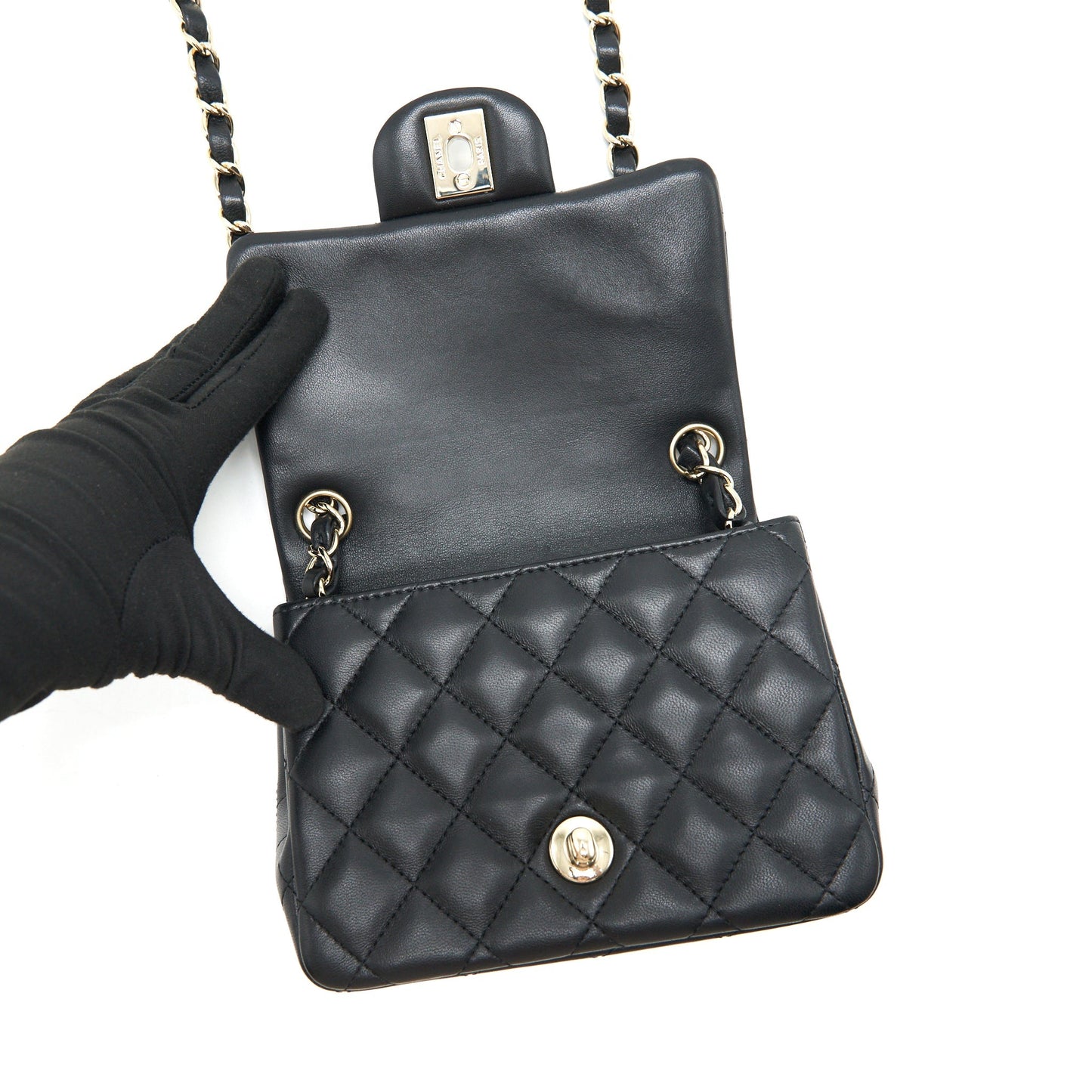 Chanel Mini Square Lambskin Black LGHW serial 29