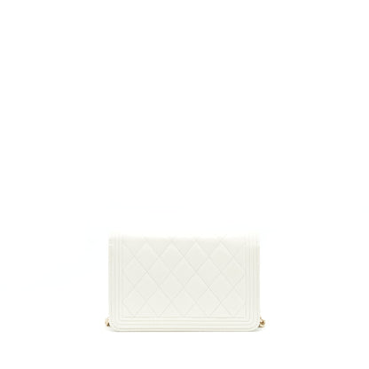 Chanel Boy Wallet On Chain Caviar White LGHW (Microchip)