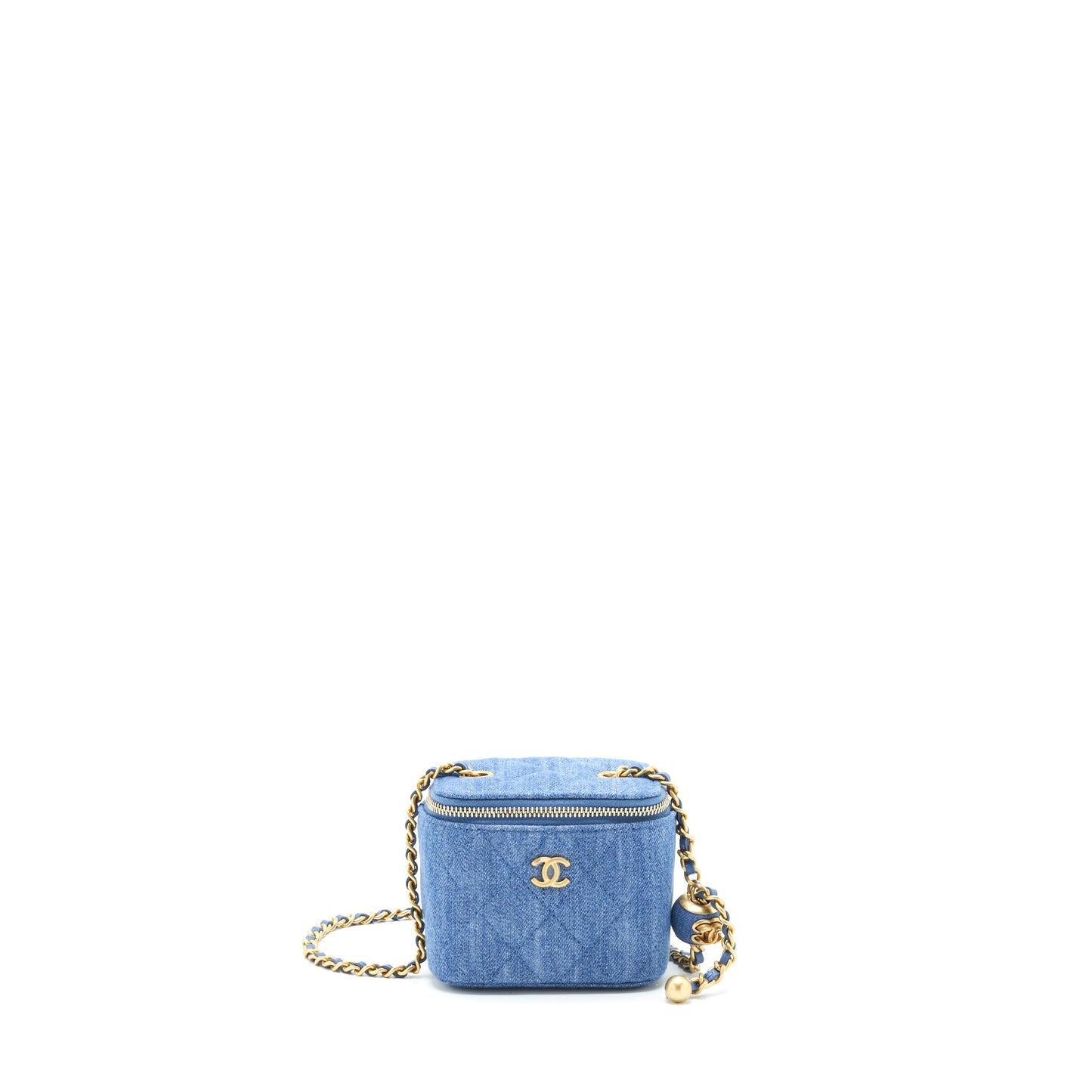 Chanel 22C Pearl Crush Mini Vanity With Chain Denim Blue GHW