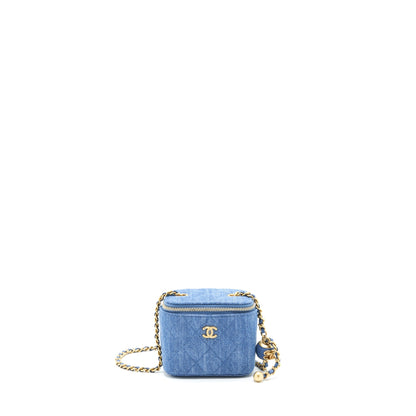 Chanel 22C Pearl Crush Mini Vanity With Chain Denim Blue GHW