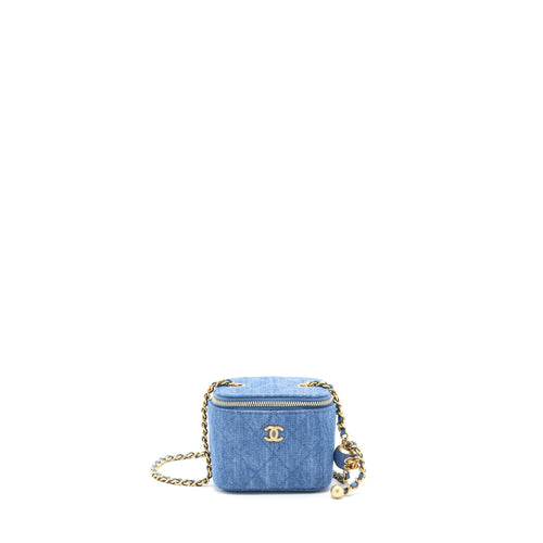 Chanel 22C Pearl Crush Mini Vanity With Chain Denim Blue GHW