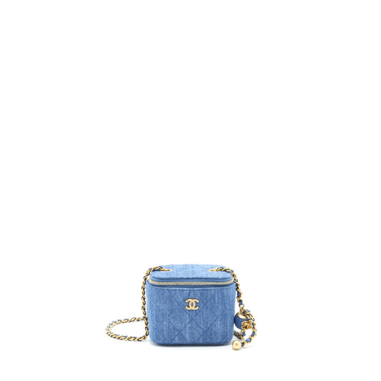 Chanel 22C Pearl Crush Mini Vanity With Chain Denim Blue GHW