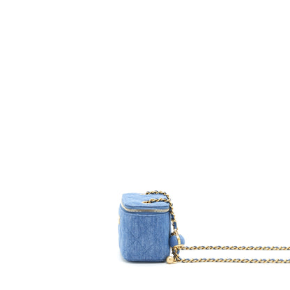 Chanel 22C Pearl Crush Mini Vanity With Chain Denim Blue GHW