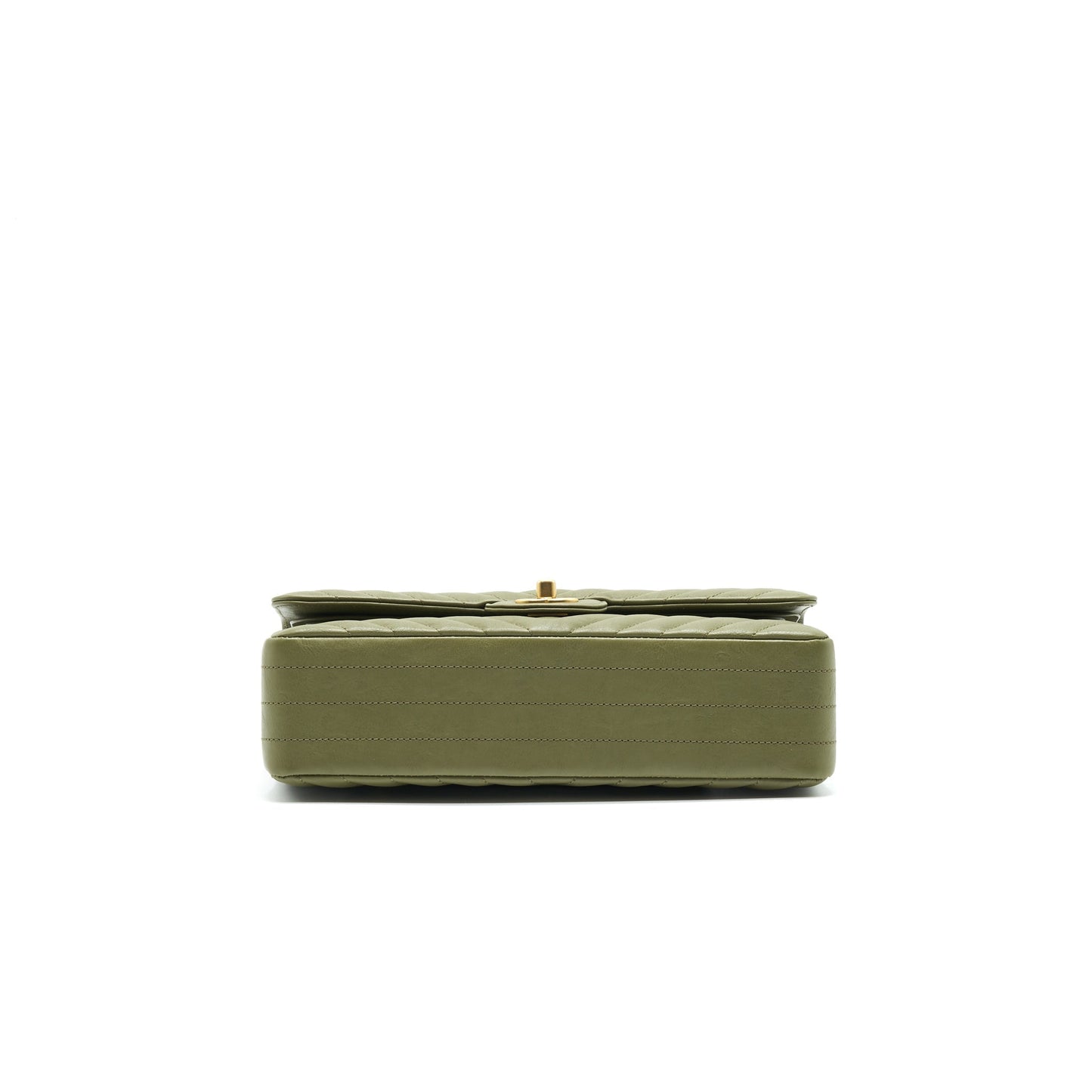 Chanel Chevron Medium Classic Double Flap Bag Olive-Green GHW