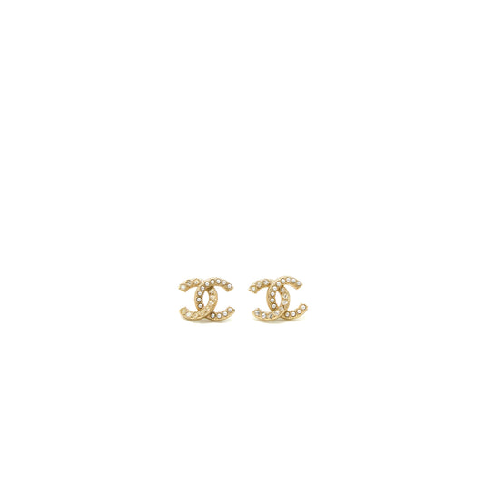 Chanel CC Logo Pearl/Crystal Earring Light Gold Tone